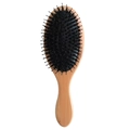 Oval bamboo hairbrush with black boar bristles and natural wood grain finish - Black Pins / Natural Wood Color