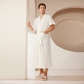 Accappatoio lungo bianco da uomo in cotone assorbente con maniche corte e cintura - M / Uomo Manica Corta / crema
