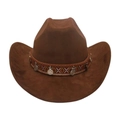 Dark brown western cowboy hat with ethnic woven band and silver coin pendants - Coffee