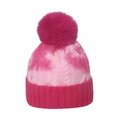 Pink gradient knit beanie with large faux fur pom-pom and cable stitch texture - M (56-58cm) / Pink