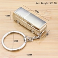 Polished silver bus-shaped metal keychain with high-gloss finish on wood background - x-084 Bus