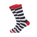 Men's high-top crew socks for sports featuring black stripes and red reinforced heels - 42-46 / Black White Red Stripes
