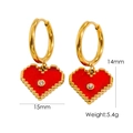 Orecchini a cerchio placcati oro 14K con ciondolo a cuore pixel rosso e zircone - Rosso