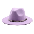 Detailed texture of lavender purple wool fedora hat with ethnic woven rope band - Taro Purple