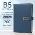 B5 Navy Blue Faux Leather Notebook with Gold U-Shaped Magnetic Buckle, 200 Pages - B5 Navy Blue Metal Buckle