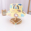 Yellow kids bucket hat with colorful animal prints and adjustable chin strap - 34 Yellow-based Animals / 54cm