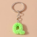 Green rose petal textured letter Q keychain with silver ring for fashion accessories - Letter Q