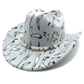 Premium δυτικό καπέλο καουμπόη με τύπωμα γλάρου και διακοσμητική ζώνη με αστέρια - M (56-58cm) / Επίπεδη Κορυφή / Ανοιχτό μπλε