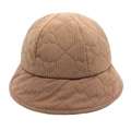 Detail of brown corduroy bucket hat featuring heart-shaped diamond quilting pattern - M (56-58cm) / Light Coffee