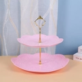 Detail of pink tiered dessert stand with embossed patterns and gold metal handle - 2-Tier Round Cake Stand, Pink with Gold Rod