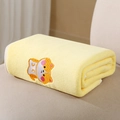 Yellow coral fleece baby bath towel with cute embroidered cartoon dog character - 110*105cm / Yellow Corgi