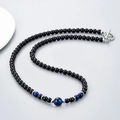 Herren-Halskette mit Tigerauge, Onyx-Perlen und Edelstahl-OT-Knebelverschluss - 46cm / 6mm Glatt + Lapisblaues Tigerauge