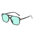 Vintage double bridge sunglasses in black acetate with green lenses and T-shaped metal decor - Black Frame Green Lens