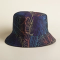 Detailed close-up of double-sided bucket hat with vibrant neon graffiti abstract patterns - M (56-58cm) / Pattern 2 (Neon Abstract)