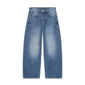 Classic mid-waist wide leg barrel jeans in mid-blue wash with front seam details - XS / Blue