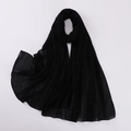 Detailed close-up of black pearl chiffon scarf with shimmering silver rhinestones - Black