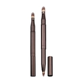 Dual-head lip makeup brush in dark brown metallic finish with protective cap - Rose Gold
