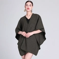Women's loose knit poncho cardigan in deep olive green with sleeveless design - One Size / Army Green