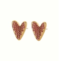 Elegant gold heart stud earrings featuring sparkling pink zircon pavé setting - Rose Red