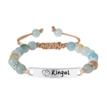 Customized woven baby bracelet with blue stone beads and engraved silver metal plate - Amazonite - Kids Bracelet