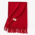 Solid red faux cashmere scarf with elegant tassels and woven label for winter warmth - 70*200cm / Red