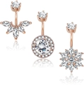 Set of 3 rose gold belly rings with sparkling cubic zirconia in various floral shapes - Rose Gold 3-Piece Set