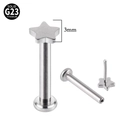 Silver G23 titanium flat back stud with 3mm pentagram star top for lip or ear piercing - Five-star / 1.2*8mm