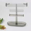 Smoky grey three-tier jewelry display stand with a base tray for earrings and necklaces - Elegant Grey