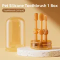 3-piece set of orange silicone pet toothbrushes with bear design in storage box - 3pcs Toothbrush Set with Storage Case