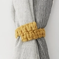 Handwoven bright yellow cotton curtain tieback with textured crochet braided design - 25cm Cotton Rope / Brown (Ginger)