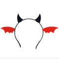 Halloween headband featuring black devil horns and red bat wings on a white background - Black Horn Red Wing Bat