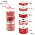 5-roll Christmas ribbon set with cotton cord and assorted holiday patterns for gift wrapping - Red Series 6 Yards Combination (5 Rolls)