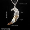 Men's eagle head acrylic fang pendant necklace with a 70cm stainless steel chain - Wolf Tooth No.22 + 70cm Steel Chain