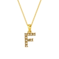 Gold letter F pendant necklace with clear cubic zirconia stones on a thin cable chain - Letter F