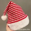 Christmas knitted hat with red and white stripes, plush pom-pom, 29cm circumference - Red and White Striped Xmas Hat