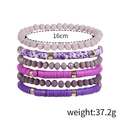 6-teiliges Boho-Armband-Set mit bunten Tonscheiben und facettierten Kristallperlen im Mix - Lila Grau