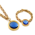Gold-tone Byzantine chain jewelry set featuring large round blue faceted stones - Gold Blue Jewelry Set (KS190115-Z)