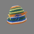 Colorful striped knit hat with side bow decoration in green orange and blue tones - One Size / Striped Butterfly Hat