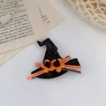 Halloween haarspeld met zwarte glitter heksenhoed, oranje vilten bloemen en gestreept lint - Zwarte Hoed Oranje Bloem Gestreept Lint Haarclip