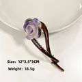 Pinza tipo banana de acetato marrón oscuro con detalle de rosa degradada en violeta y blanco - Morado