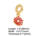 Detail view of 18k gold plated flower charm with red enamel, dimensions 26x11mm - Red Enamel / Red Daisy Charm