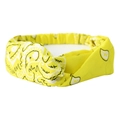 Bright yellow paisley headband for sports with a twist front and bohemian pattern design - Yellow