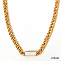 Gold Cuban link chain necklace featuring a rectangular mother-of-pearl pendant inlay - Gold White Mother of Pearl Style (KCD698)