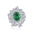 S925 Sterling Silber Ring mit großem ovalen Smaragd-Edelstein in Blumenfassung - Größe 6 (US) / Sonnenblumen-Cluster-Stil (FDJZ-094)