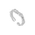 S925 sterling silver open ring featuring a unique lava texture in a polished silver finish - Adjustable Open / Silver (HJZ3079)