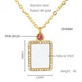 Detail showing 18K gold plated necklace with natural shell and pink zircon accents - October Pink Zircon Style (ZN703G-10)