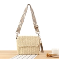 Borsa da spiaggia beige intrecciata a mano con tracolla elegante a motivo spina di pesce - Cinturino Beige / Beige