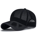 Breathable all-black mesh baseball cap with classic six-panel design for summer - Black