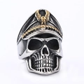 Punk style skull officer ring in vintage silver with gold eagle emblem and military cap - US Size 8 / Skull Officer Hat Style (06408) / Gold & Silver