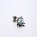 Orecchino in titanio da 5mm con zircone azzurro taglio rotondo a griffe - Asta a Filettatura Interna in Acciaio al Titanio (6mm) / Azzurro (5mm)